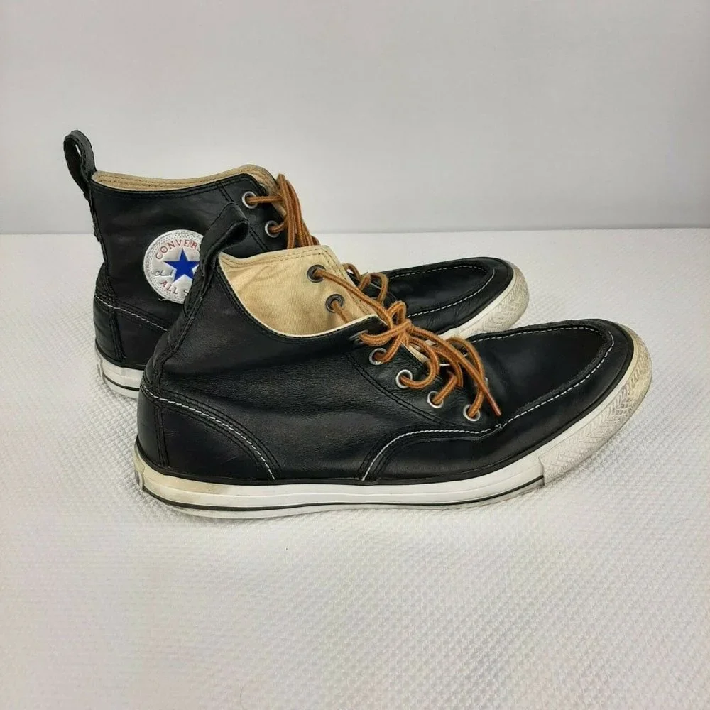 Converse Chuck Taylor Classic Boot High Black Leather Mens Size 10 Moc Toe - Picture 2 of 7